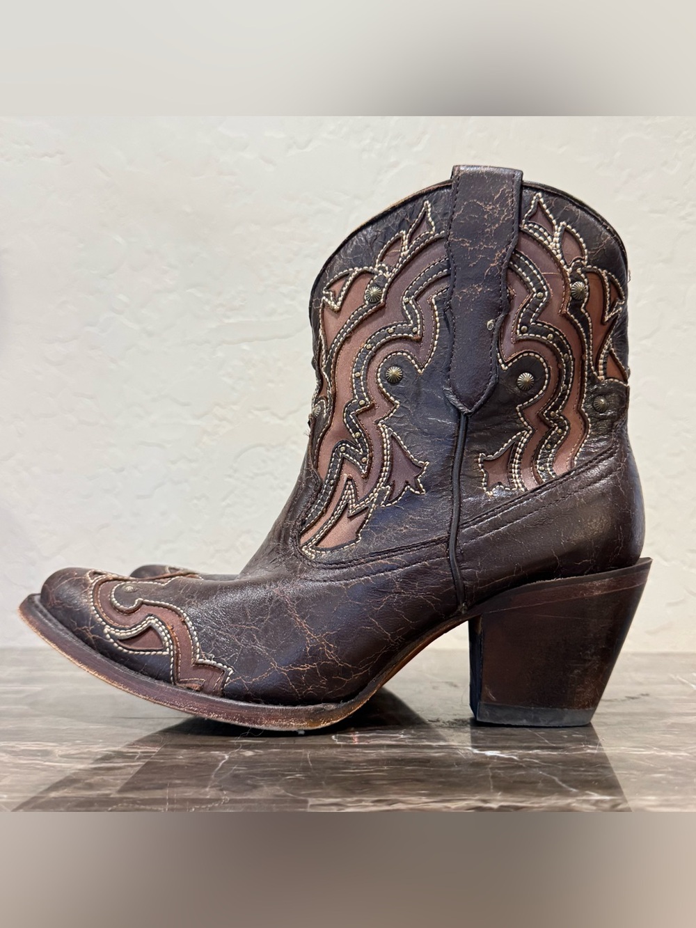 Corral Leather and Iridescent Inlay Studded Cowboy Boots